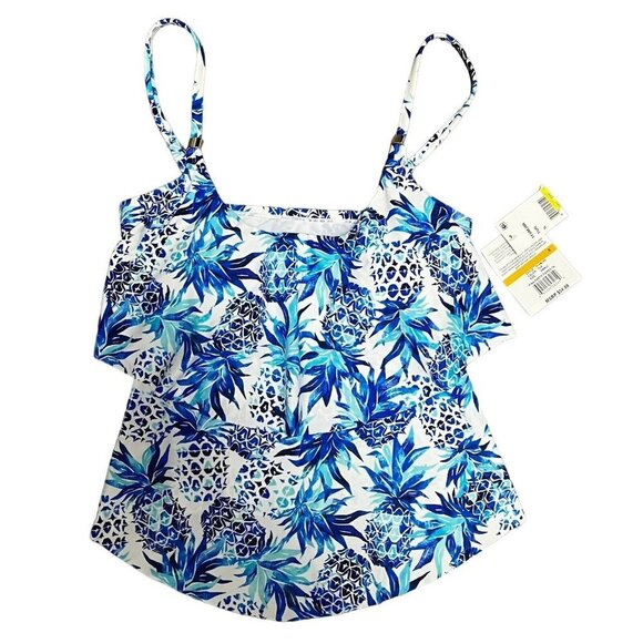 NWT $54 24th & Ocean Women's Small Pina Party Tiered Tankini Swim Top Turquoise - Picture 3 of 16